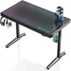 LED Gaming Desk, Music Sync Lights Up Tempered Glass Desktop, 43" Office Computer Table W Controller Rack 4 USB Charging Ports 2