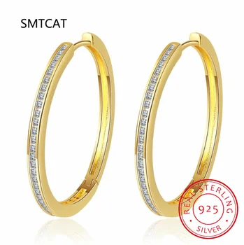 Pendiente de aro de diamante de moissanita, Plata de Ley 925, oro de 18k 2