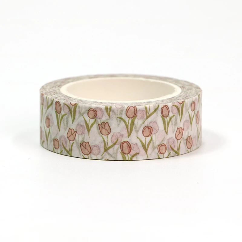 Deco Watercolor Tulip Pattern Washi Tape 1PC 10M For Scrapbooking Planner