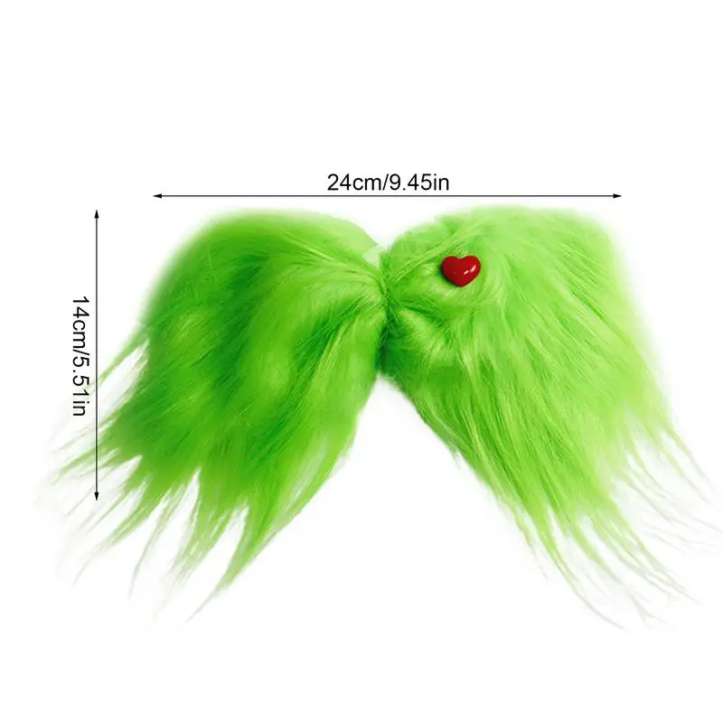 Green Bows Red Heart Green Furry Bow Clip Christmas Tree Decorations Holiday Hair Accessories For Hair Styling