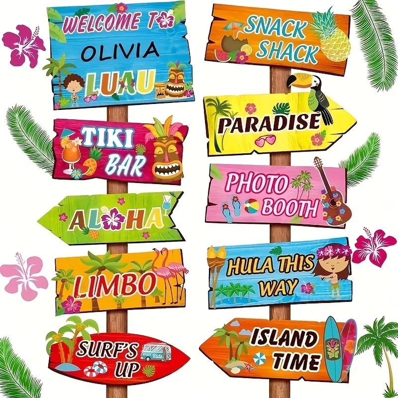 Luau Party Welcome Sign Tropical Hawaiian Summer Themed Decorations Sign Front Door 20 Pieces party decorations