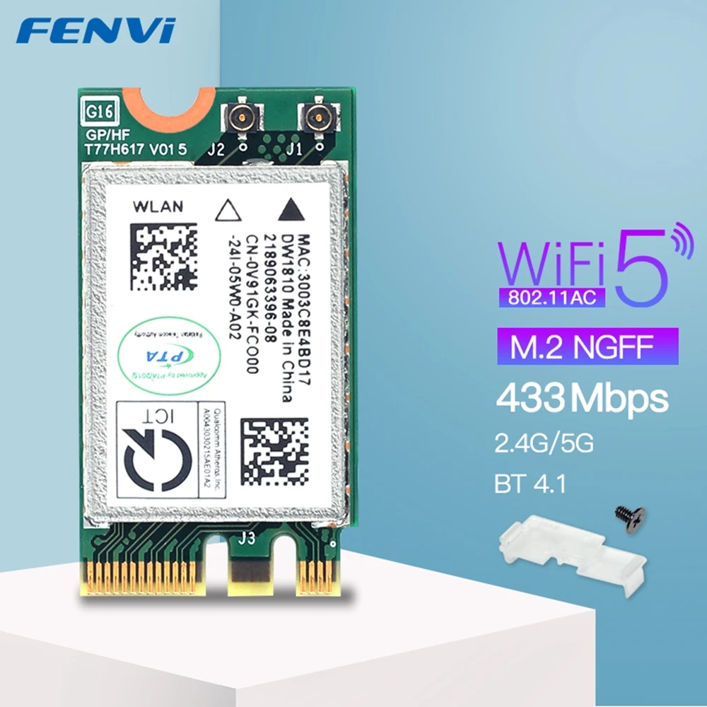 Atheros, QCA9377 QCNFA435, Cartão BT4.1WiFi, 433Mbps, 802.11AC,