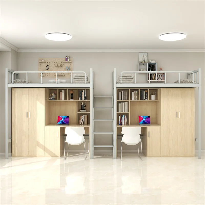 Litera moderna con cama tipo loft elevada de metal para estudiantes, dormitorio, personal, empresa, apartamento y uso universitario