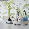 Nordic Round Plastic Tray Wooden Plastic Organize Disk Snacks Sundries High Foot Plate Home Use Desktop Decoration Tea Tray 2