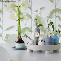 Nordic Round Plastic Tray Wooden Plastic Organize Disk Snacks Sundries High Foot Plate Home Use Desktop Decoration Tea Tray 2