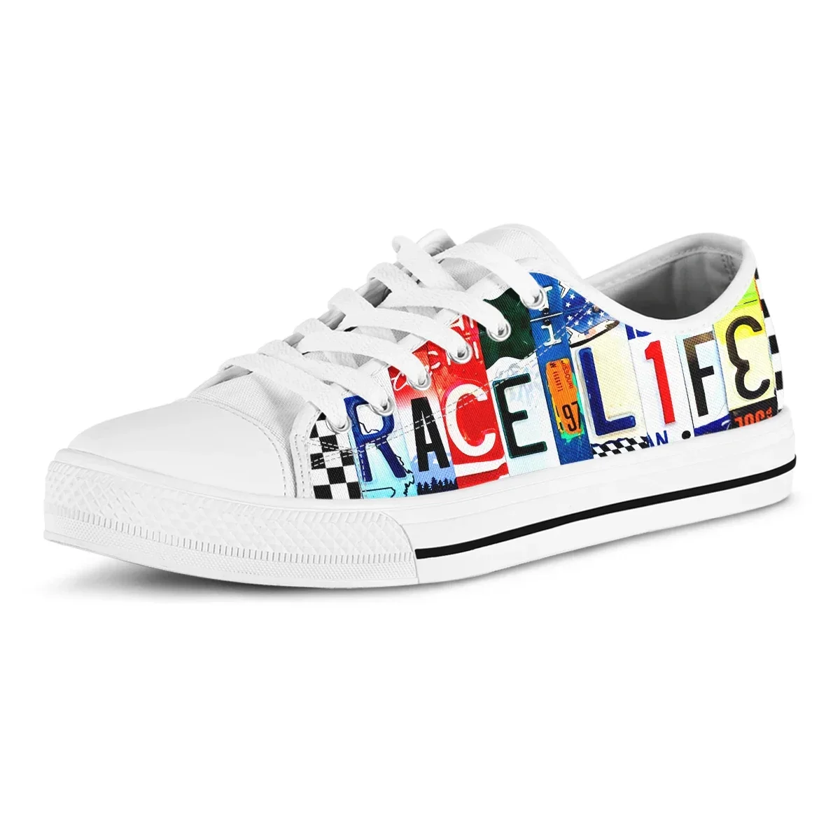 License Plate Racing Girl Women's Fashion Vulcanized Shoes Low Top Canvas Safety Tennis Shoes Comfortable Sneakers