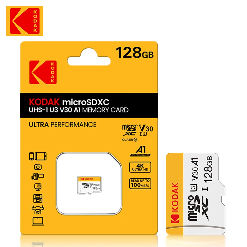 KODAK 마이크로 SD 카드 메모리 카드 클래스 10, 128GB, 4K, 고속 플래시 메모리, TF 메카드 C10