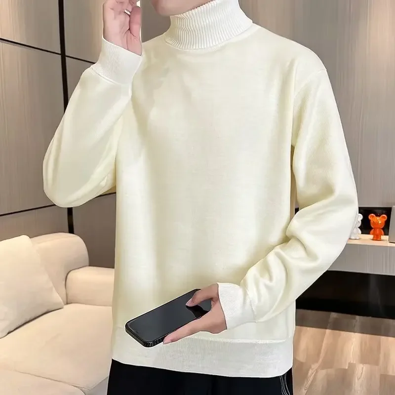 남성용 얇은 이너 니트 폴로 터틀넥 스웨터, 캐주얼 스타일, 트렌디 청년 용수철 니트 울 탑, 가을 겨울 2023