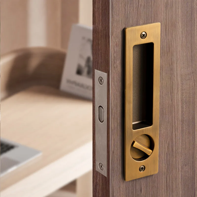 Black sliding door lock Invisible Toilet sliding door lock Bathroom wooden kitchen built-in