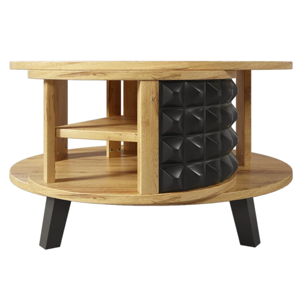 Moderner Wohnzimmer-Couchtisch mit drehbarem Ablagefach und verstecktem Innenregal, Beistelltisch, zweistufigem Tischplatte-Design – Detail 19