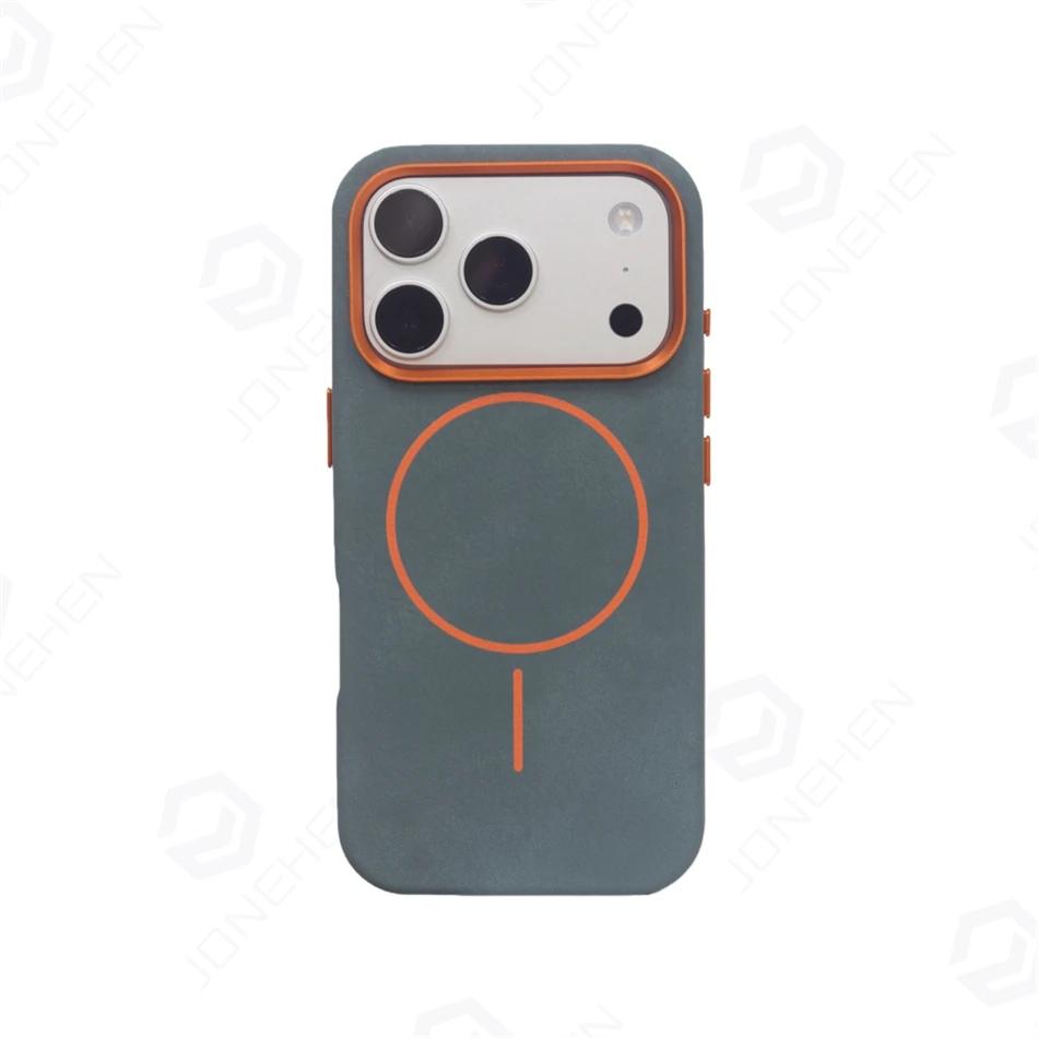 Matte Leather Magnetic Case with Alloy Lens in Solid Color