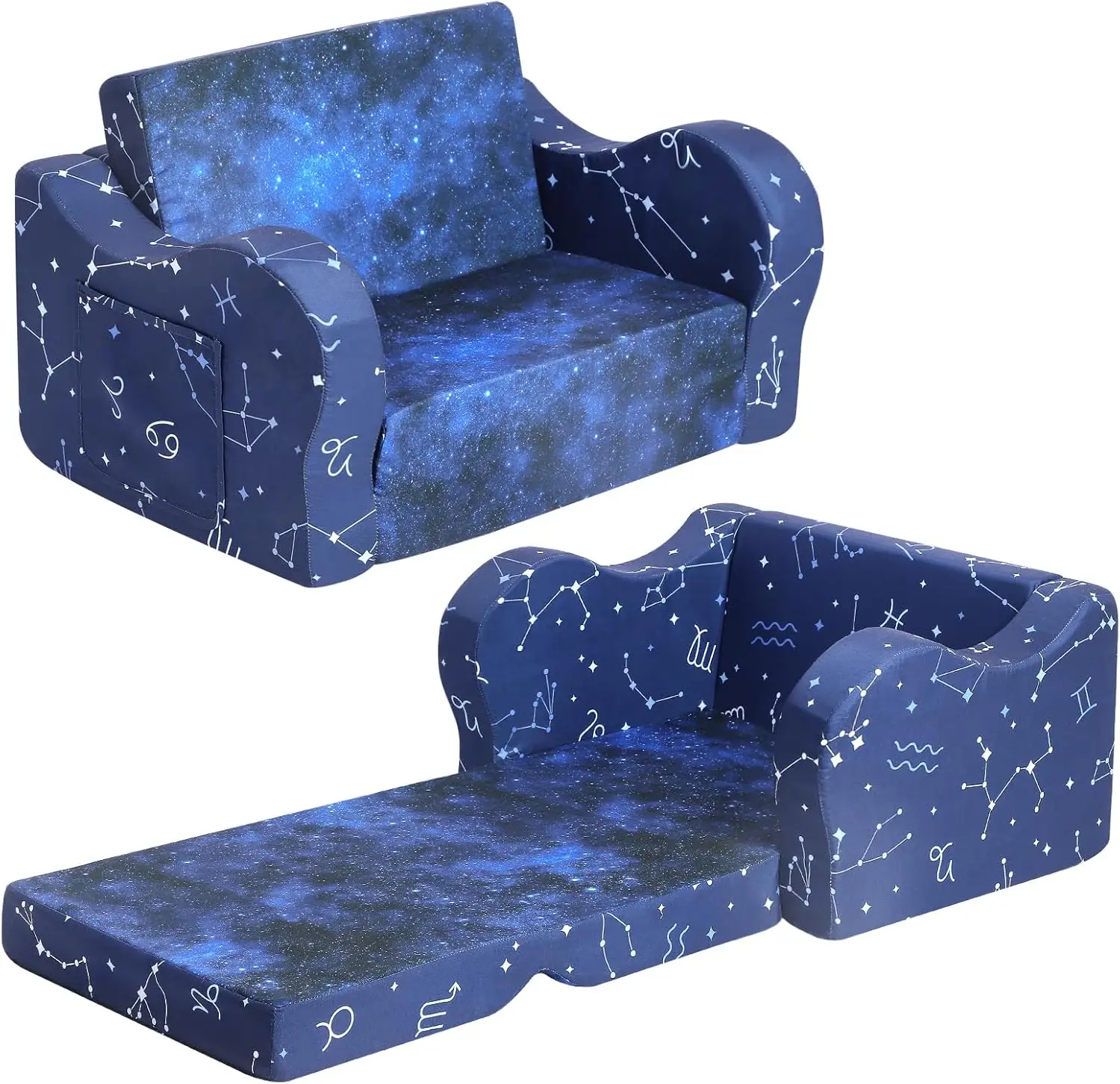 Constellation Kids Sofa, 2-in-1 Kids Couch Fold Out, Convertible Sofa to Bed for Girls and Boys 2