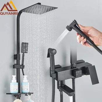 Rubinetto per doccia a 3/4 vie cromato nero Doccia a pioggia Miscelatore acqua calda fredda Rubinetto per bidet Mensola per miscelatore doccia da bagno 1