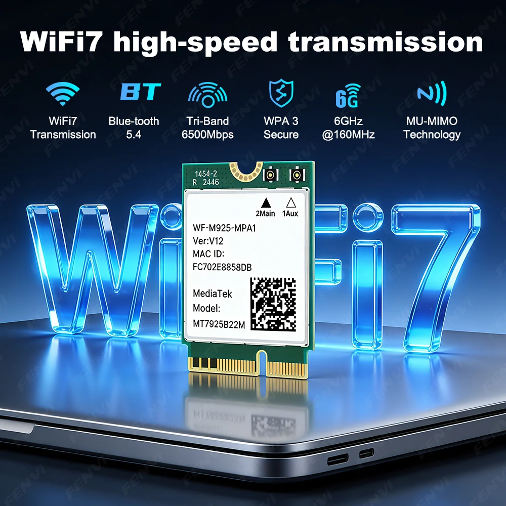 MT7925 WiFi 7 BE6500 M.2 네트워크 카드 블루투스 5.4 트라이 밴드 2.4G 5Ghz 6GHz 802.11BE NGFF WiFi7 카드 AMD PC 윈도우 10/11용