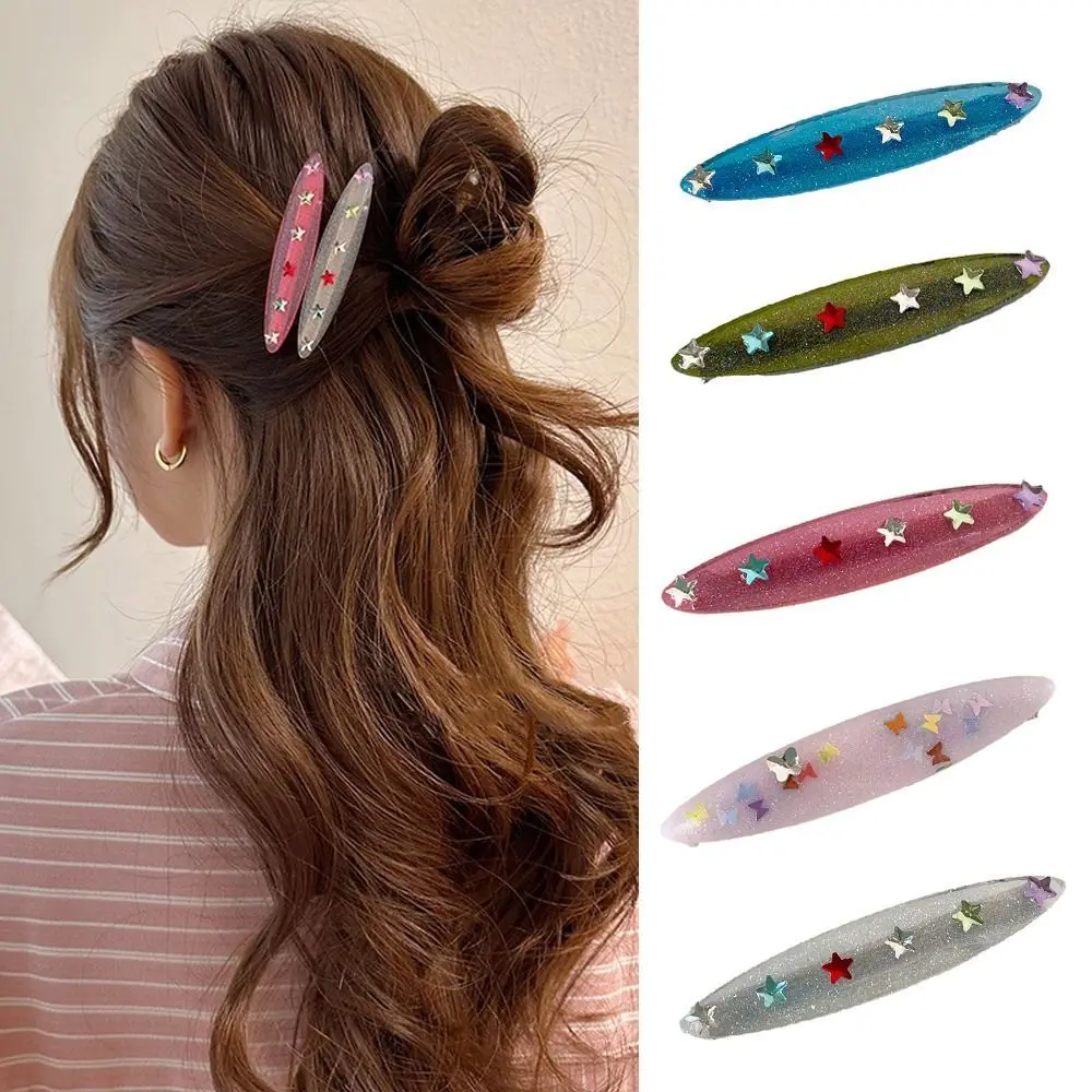 

Glitter Shiny Star Duckbill Clip Lovely Candy Color Rhinestone Crystal Hair Pins Plastic Y2k Oval Shape Hair Clip Party