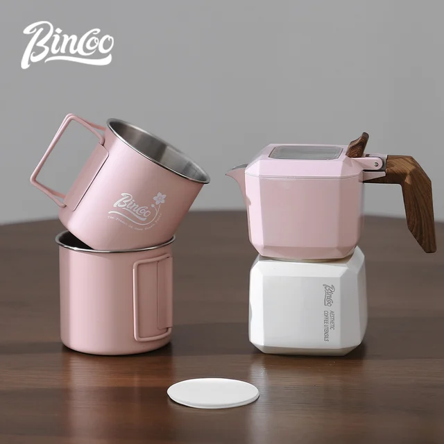 BINCOO Double Valve Moka Pot Square Coffee Pot Espresso Pot Coffee Extraction Maker Set for Home and Outdoor Electric Stove 220v 3