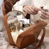 New Large Capacity Travel Cosmetic Bag Portable Leather Toiletry Bag with Handle Organizer Multifunctional Waterproof Makeup Bag