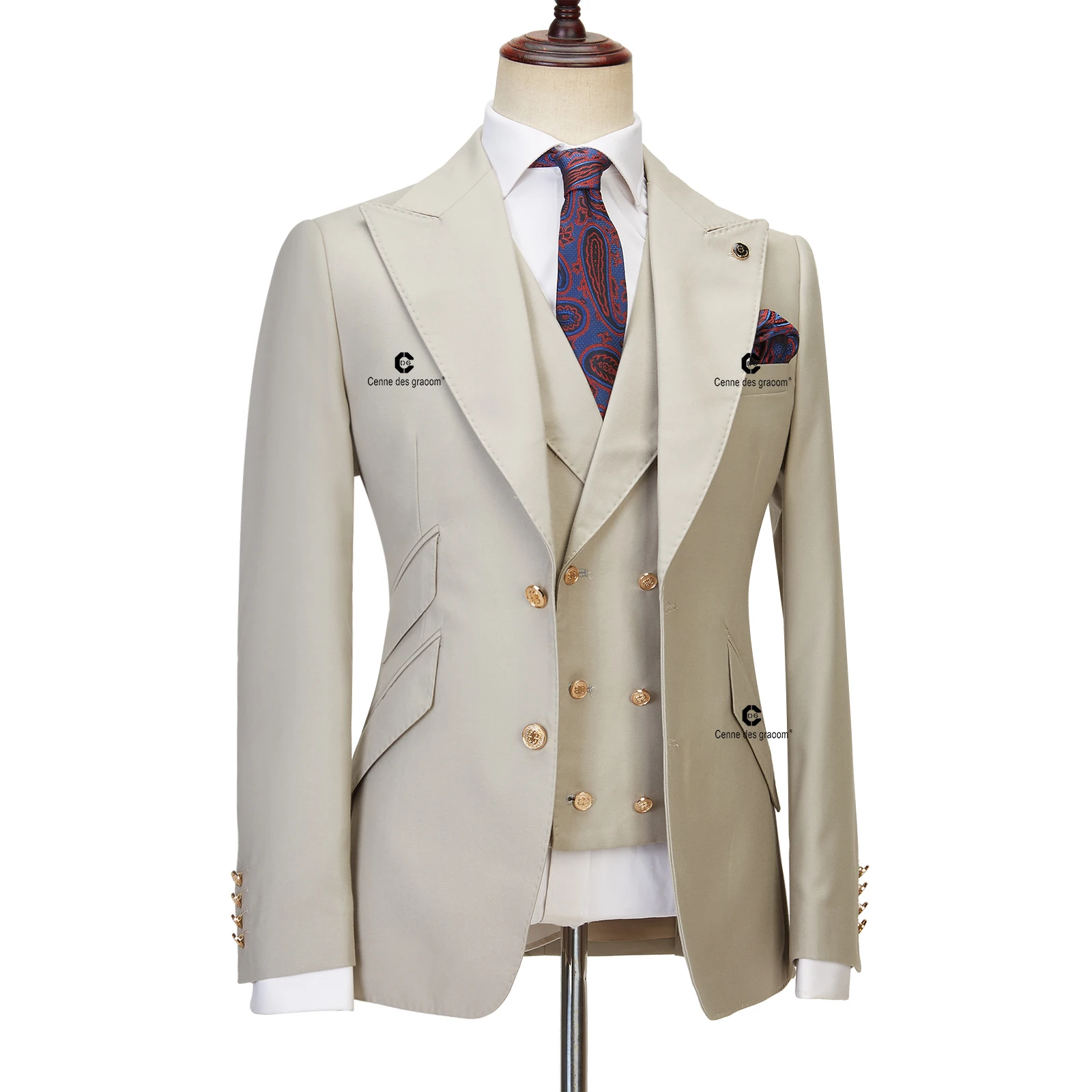 Mens Suits 3 Piece Slim Fit Wedding Business Dinner Suit for Men Cenne des graoom Lapel Blazer Waistcoat Trousers