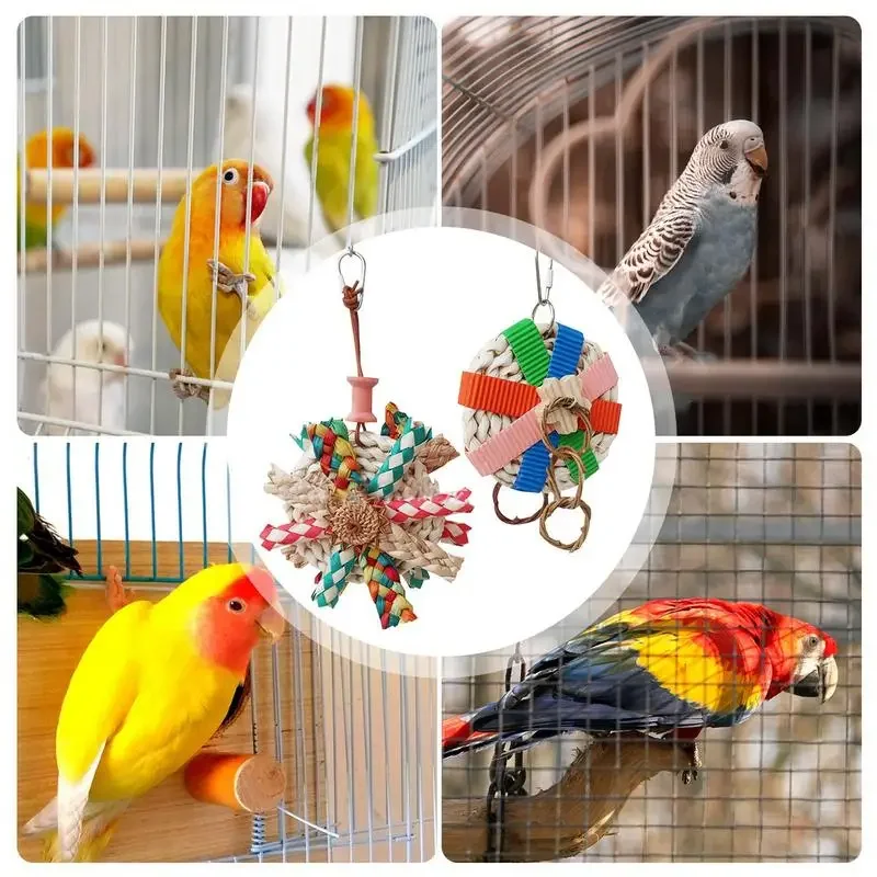 

Игрушки для жевания птиц из соломы, для формования, красочный Маленький Попугай, игрушки для измельчения, металлический крючок, солома для измельчения