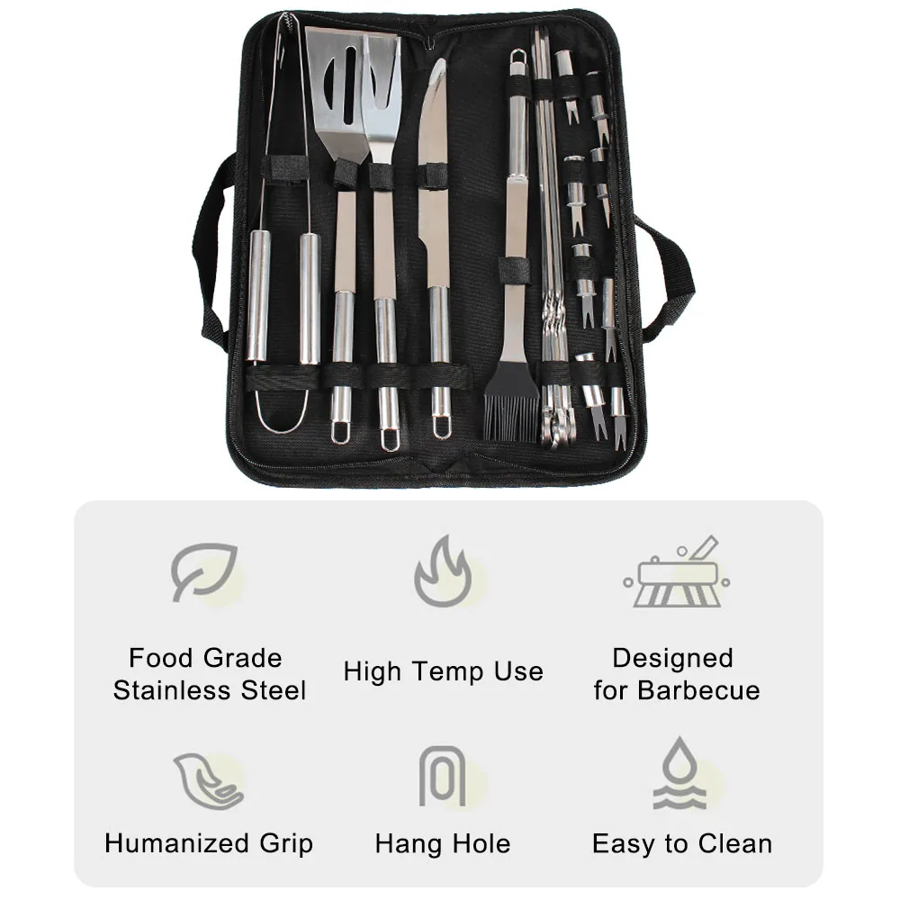 Spatula Fork Tongs Knife Brush Skewers Stainless Steel For Camping Outdoor 3/9/20 PCS Barbecue Utensil BBQ Tools Set