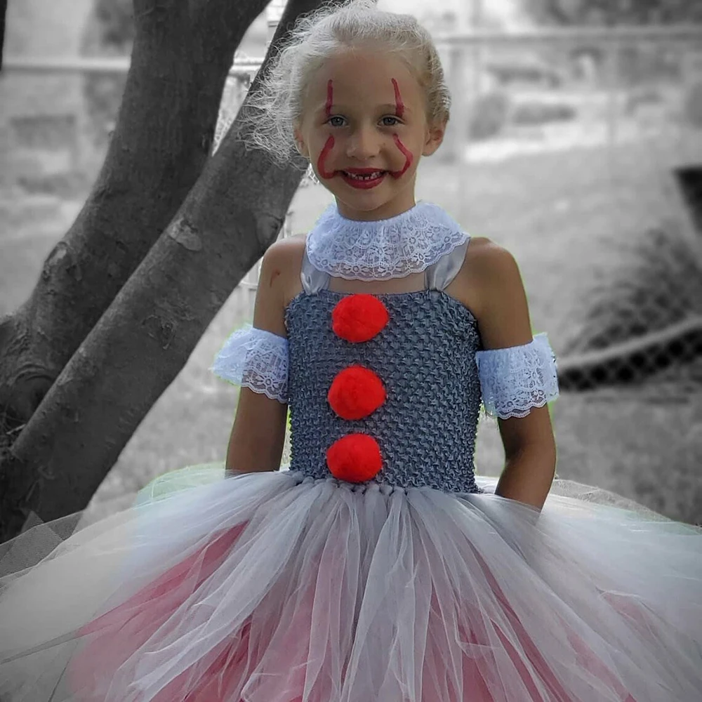 Joker Pennywise Tutu Dress For Girls Halloween Costume Evil Clown Circus Kids Carnival Cosplay Party Fancy Dress Up Clothing - Kids Cospaly Dresses - AliExpress