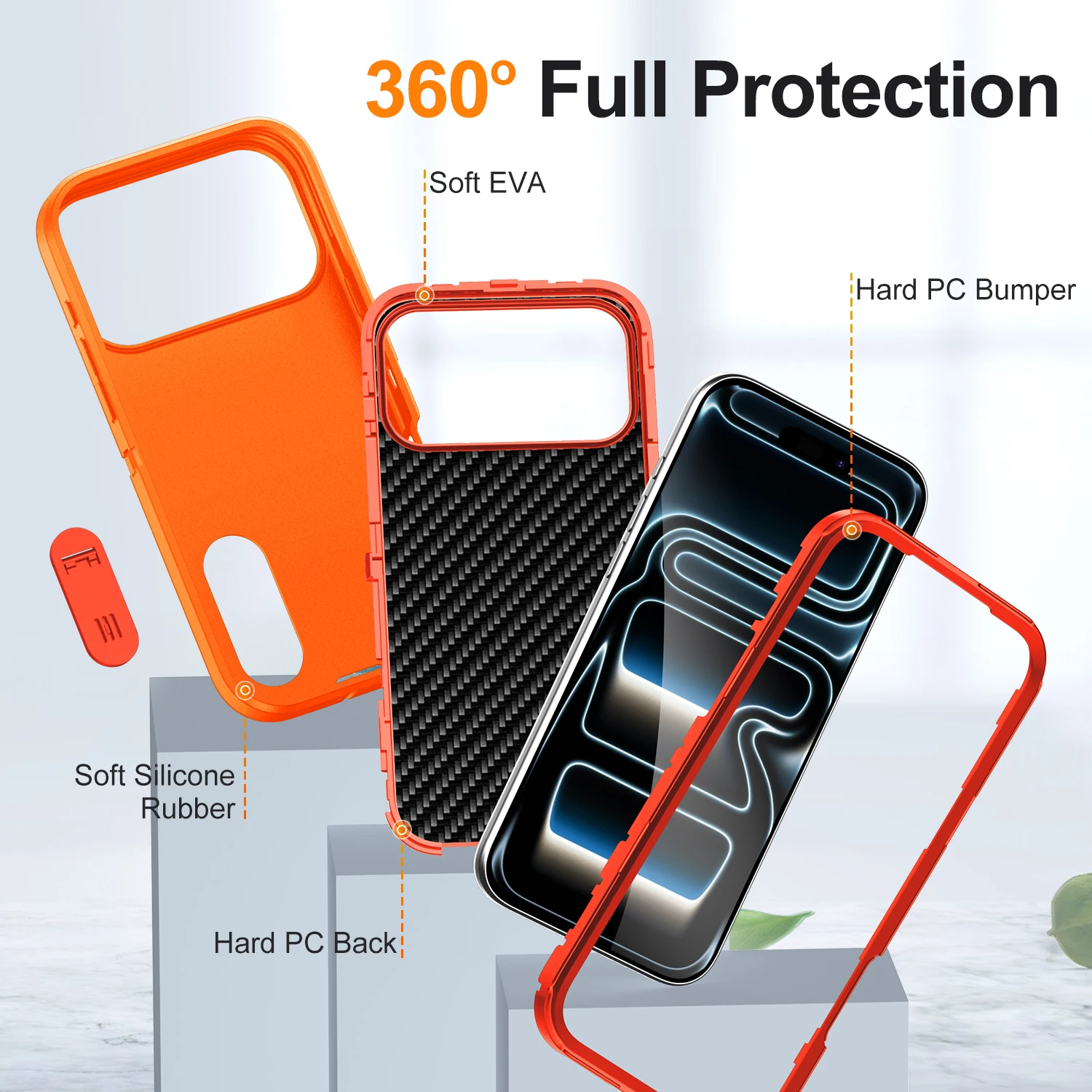 Ultimate 3-in-1 Hybrid Military-Grade Anti-Shock Phone Case with Hard Holder
