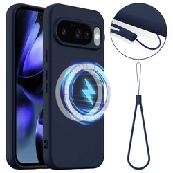 MagSafe Magnetic Liquid Silicone Shockproof Wireless Charging Soft Case Cover for Pixel 9 Pro XL (Blue)