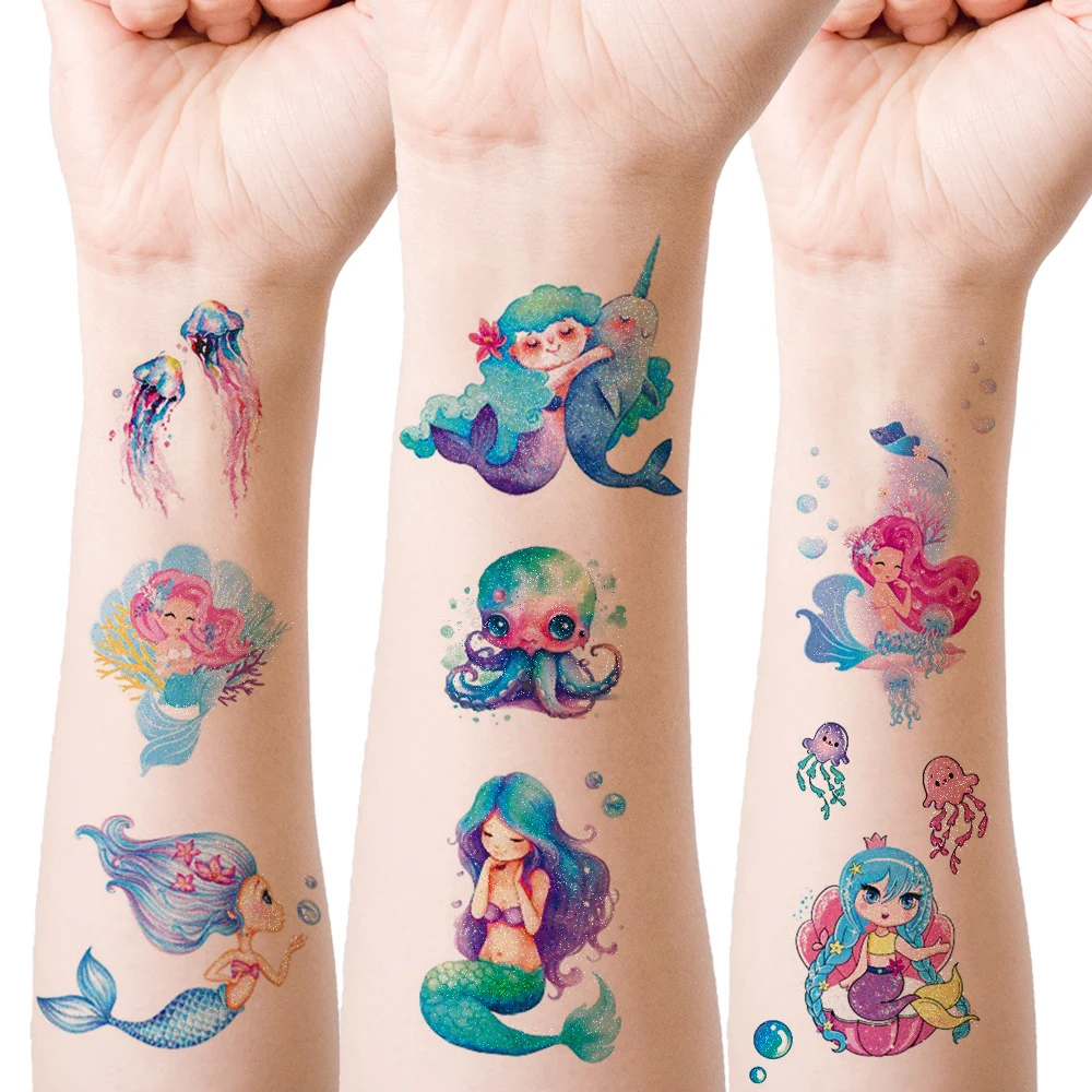 Temporary tattoos 12pcs Unicorn Mermaid Tattoo Waterproof Temporary Sticker Body Art Fake Tattoos