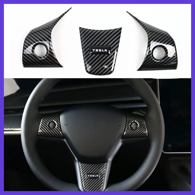 Steering Wheel Panel Wrap Kit for Tesla Model Y Model 3 ABS Glossy Matte  Carbon Fiber Control Panel Protector Decoration Sticker - AliExpress