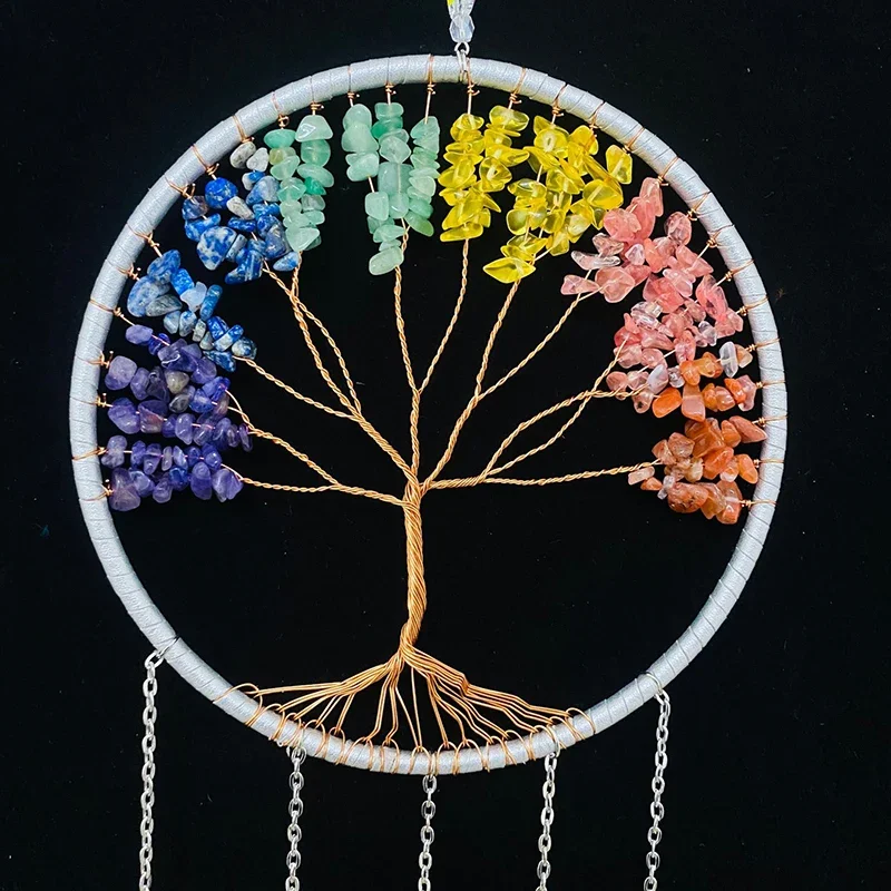 7 Chakra Gemstone Tree of Life Dream catchers Color Agate Wall Hangings Room Window Garden Wind Chimes Dream Catchers Home Decor