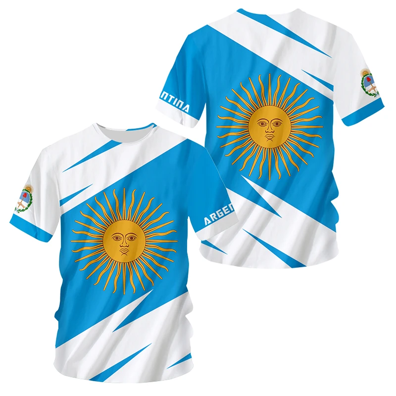 Argentina Flag Shirt Men Summer Argentina Emblem Printing Fashion Design Funny Soccer Jersey O Ncek Argentina Tshirt Wholesale