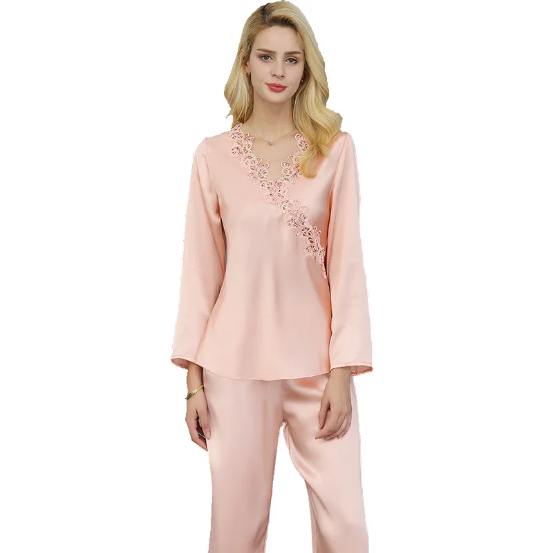 NEW Summer 22mm 100%Silk Pajamas Set Women Silk Homewear Sleepwear Pink Pearl High Quality Clothing - Image 5