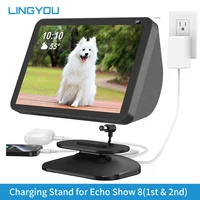 LINGYOU Adjustable Stand for Show 8 (1st & 2nd Gen) with 2 Charging Ports (USB-C/A) for iphone Smartphones/Smartwatch/Headphone