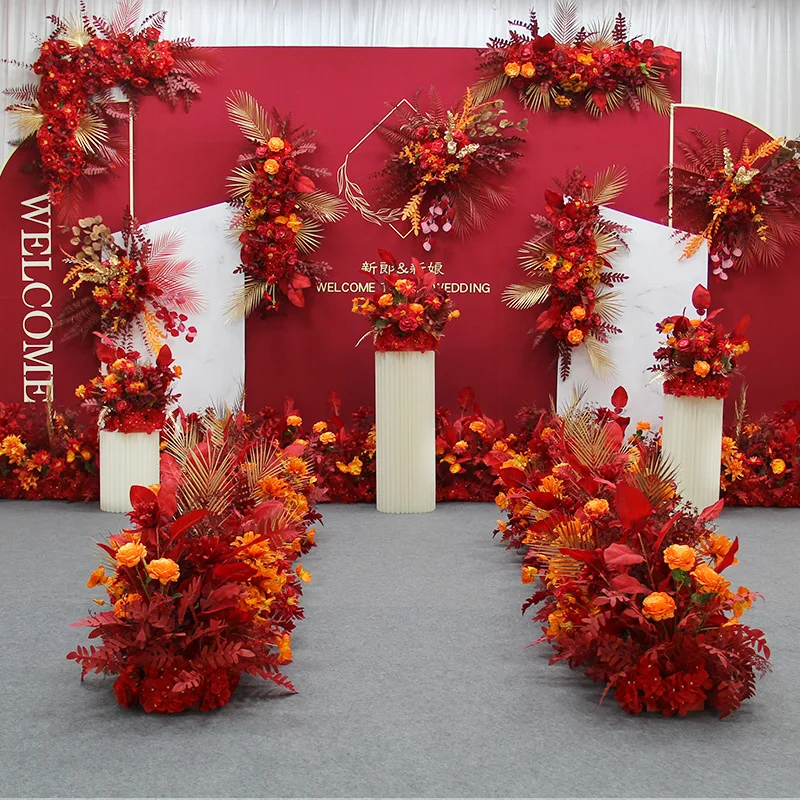 

Floral Arrangement for Wedding, Artificial Flower Row, Table Road Lead, T Stage Backdrop, Custom Corner Ball, Red Series