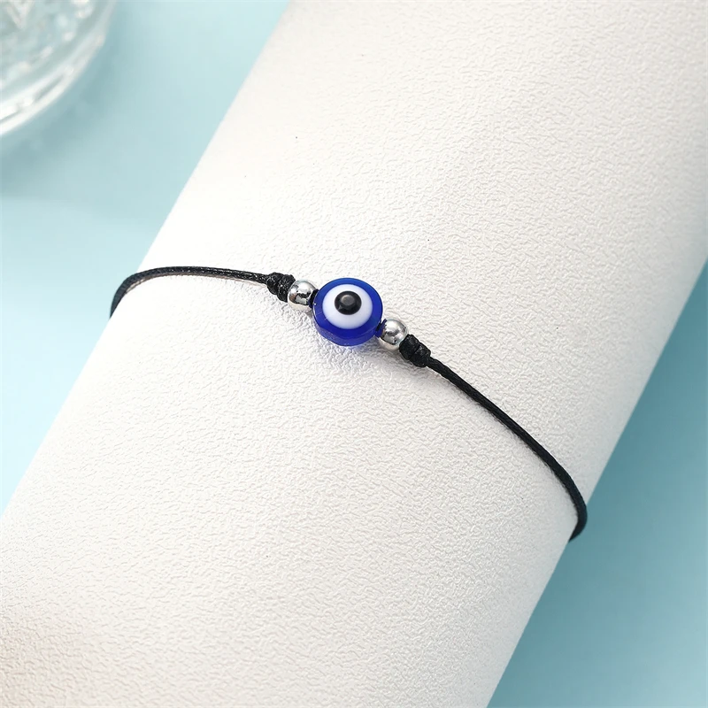 Bracelet Porte-bonheur 'Mauvais Œil' - En Cristal Et Acrylique - Taille Réglable (12 à 28 Cm) - Cadeau Symbolique Pour Femme Ou Homme - Idéal Anniversaire, Noël