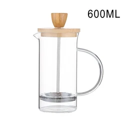 High Borosilicate Glass French Press Coffee & Tea Brewer with Filter (Wooden-Lid-600ml)