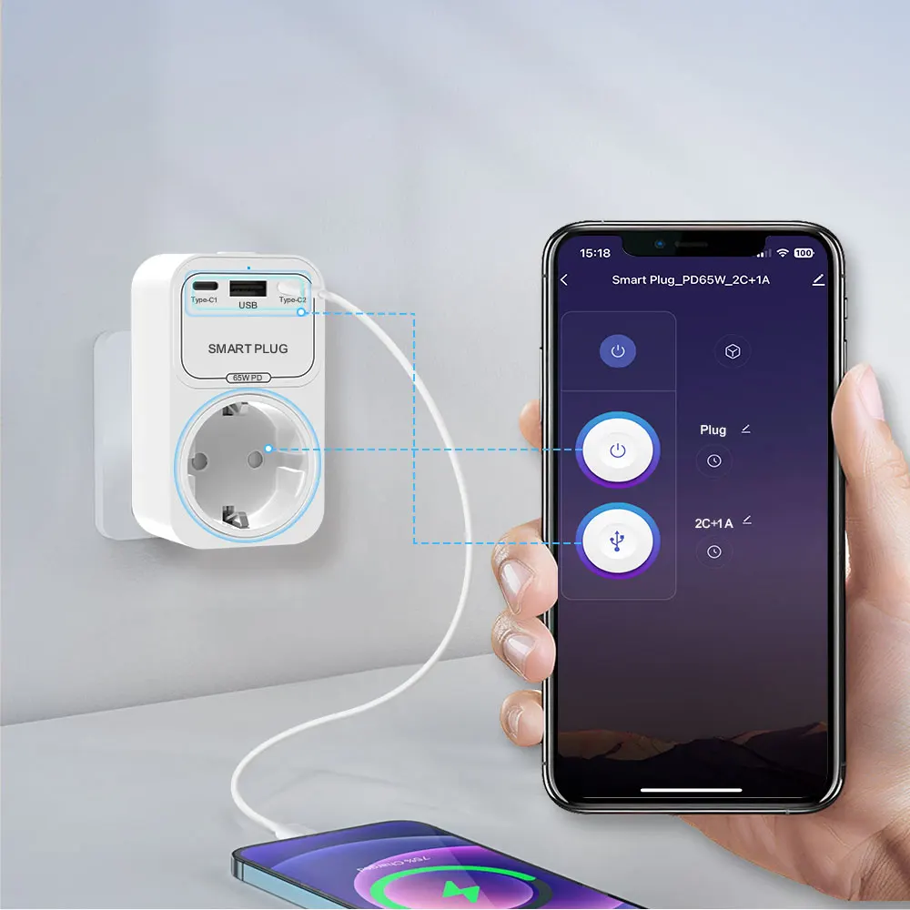 AVATTO Tuya Smart WiFi Plug 16A,Smart EU Socket USB-A Type-C Outlet Timer Functi