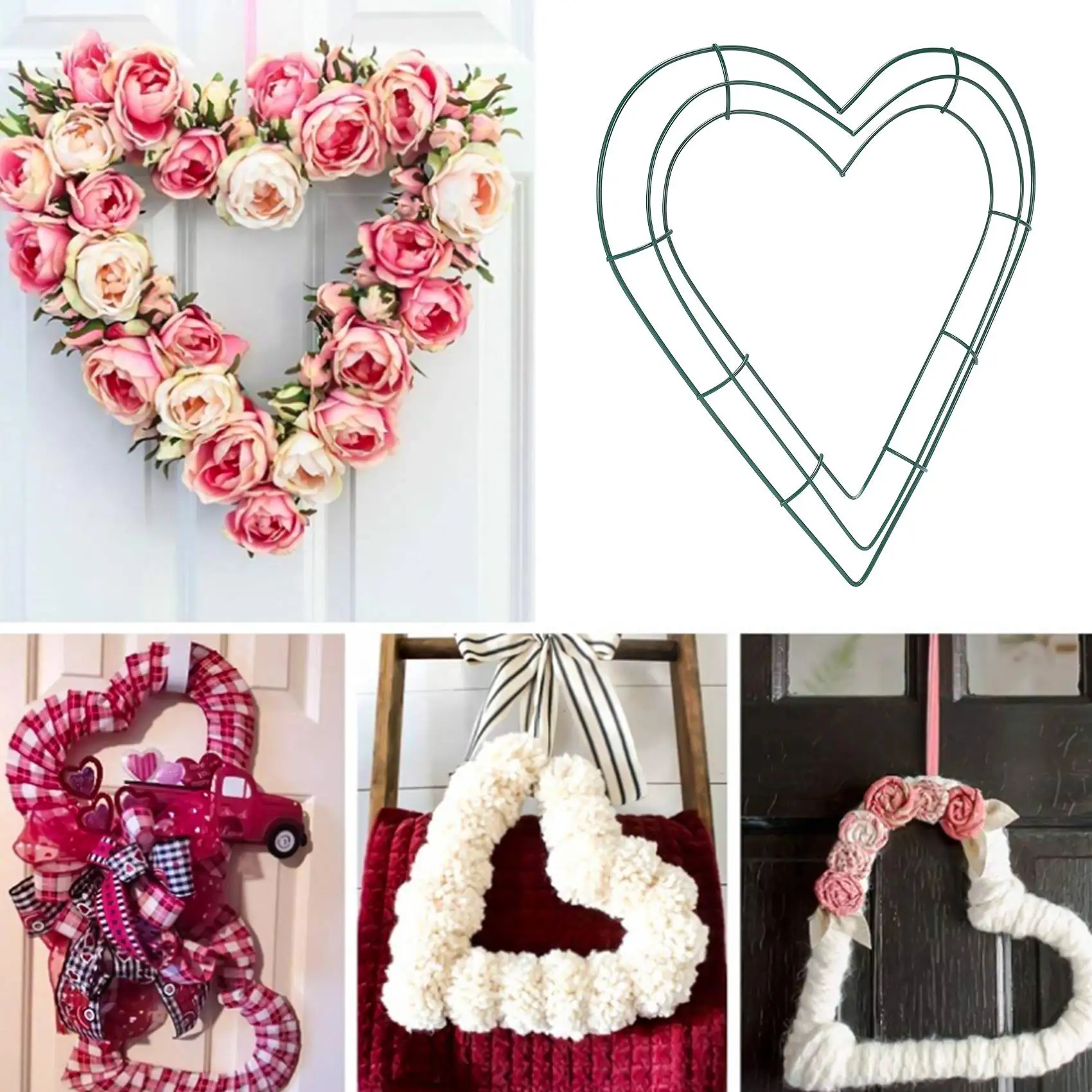 3 Pack Heart Metal Wreath 12 Inch Heart-Shaped Wire Wreath Frame for Home Wedding Valentine's Day DIY Crafts