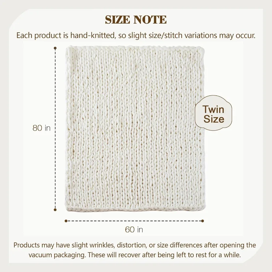 Chunky Knit Throw Blanket 60 X 80 Twin Size 100 Hand Made Large Chenille Loop Yarn Soft Fluffy Throws for Couch Sofa Bed Big Cr