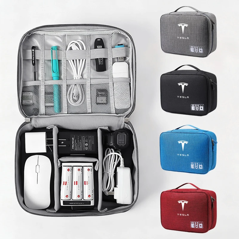 Car Logo Travel Cable Digital Electronic Storage Bag For Tesla Model 3 Y S X Cybertruck Juguete Roadster Coil Bonina Accessories 1