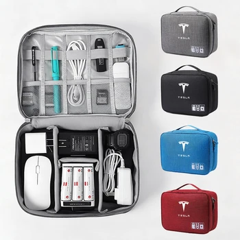 Car Logo Travel Cable Digital Electronic Storage Bag For Tesla Model 3 Y S X Cybertruck Juguete Roadster Coil Bonina Accessories 1
