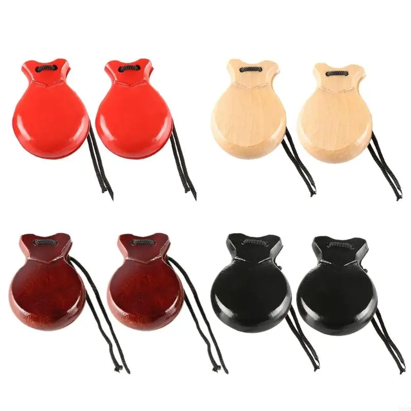 83CB 2Pcs Traditional Castanet Spanish Castanets Flamenco Castanets with String