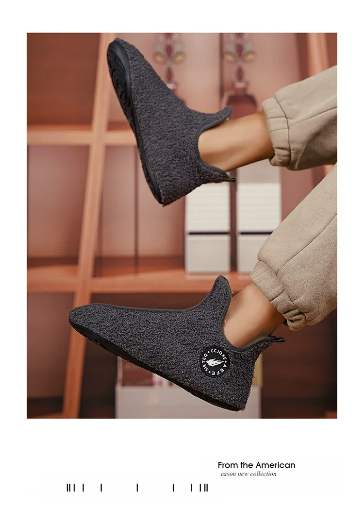 YRZL Winter Slippers Men Indoor Slippers Non-slip Warm Women and Men Slipper Ankle Soft Shoes Comfortable Flat Home Cotton Shoes