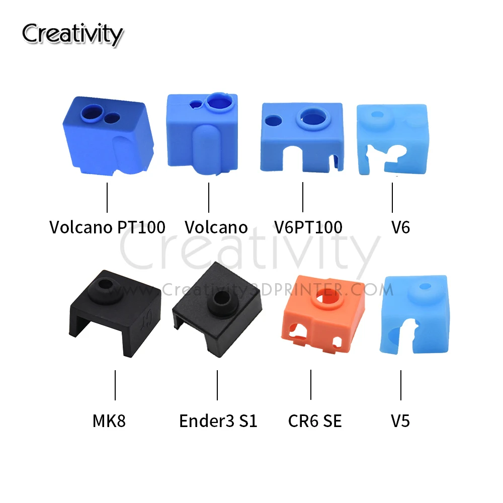 5/10PCS 3D Printer Parts MK8 Silicone Cover for V5 V6 Volcano MK8/MK9/CR10/Ender-3 S1 CR-6SE Hot End Heater Block Silicone Sock
