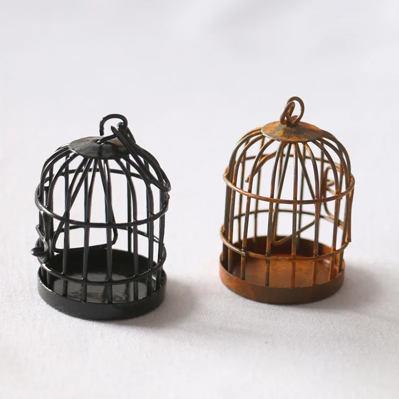 1pc New 1:12 Scale Metal Bird Cage with Bird Birdcage Dollhouse Miniature Gold Tone 2