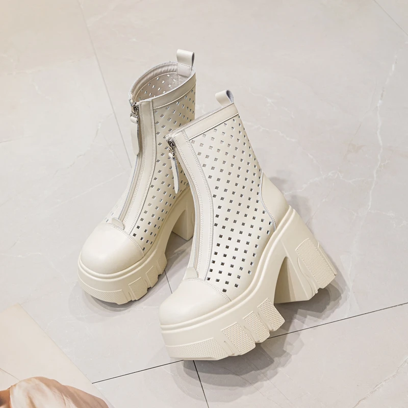 AIYUQI Summer Boots Female Genuine Leather 2024 New High Heel Mesh Boots Women 11c Heel High Fashion Sandals Women