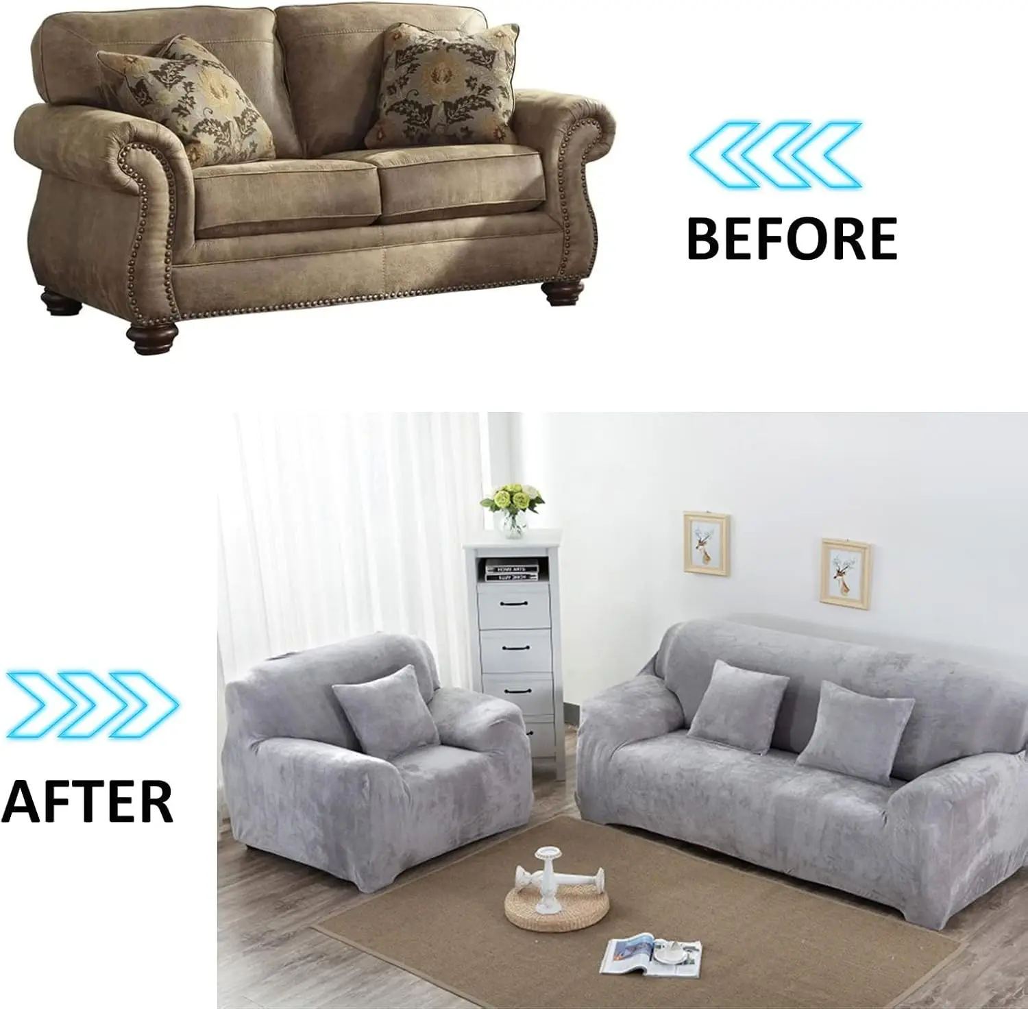 Thick Velvet Sofa Covers 1 2 3 4 Seater Stretch Non-Slip Couch Cover Furniture Protector Plush Sofa Slipcovers 1 pillowcase