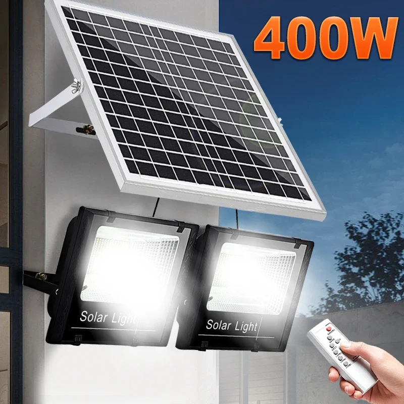 2 head Solar Flood Light Outdoor Garden House Remote Control Waterproof LED