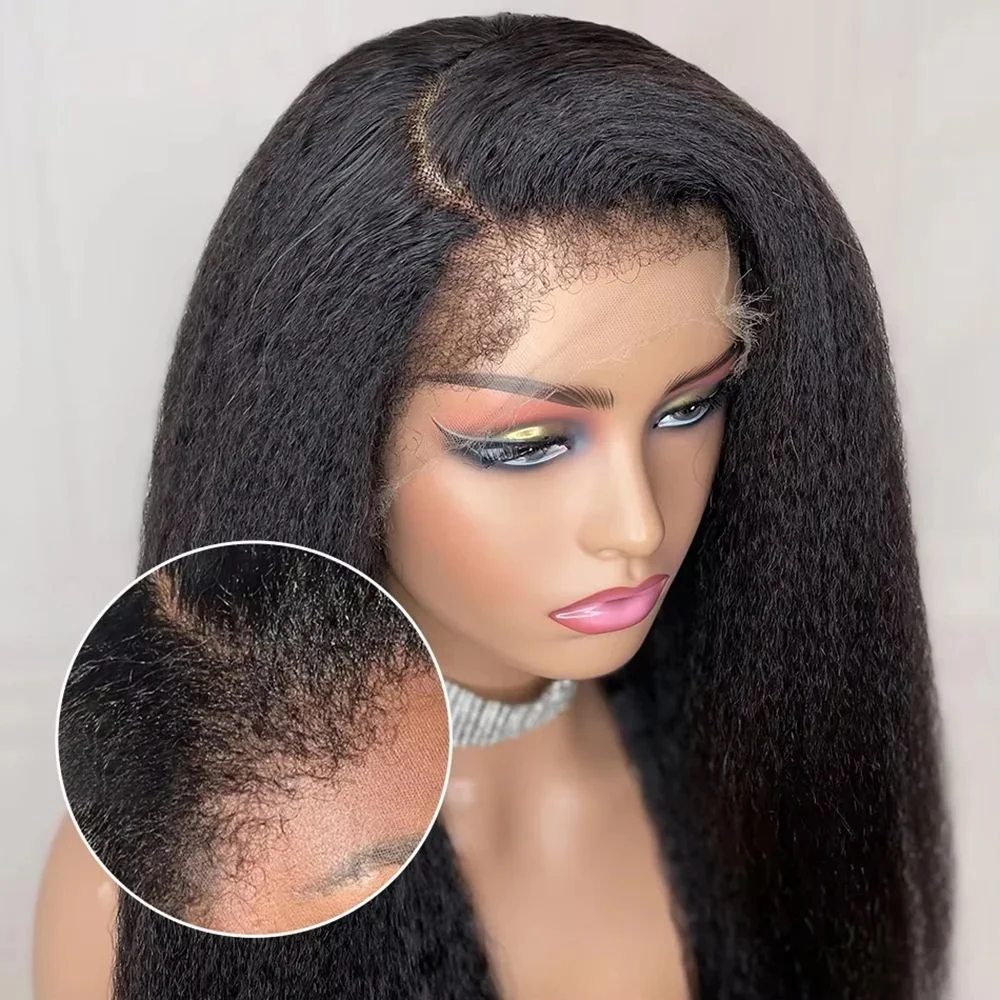 4C Curly Edges Kinky Straight Human Hair Wig 13X4 HD Transarent Lace Frontal Human Hair Wig Wear And Go Glueless Human Hair Wigs 1