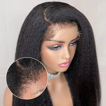 4C Curly Edges Kinky Straight Human Hair Wig 13X4 HD Transarent Lace Frontal Human Hair Wig Wear And Go Glueless Human Hair Wigs 1